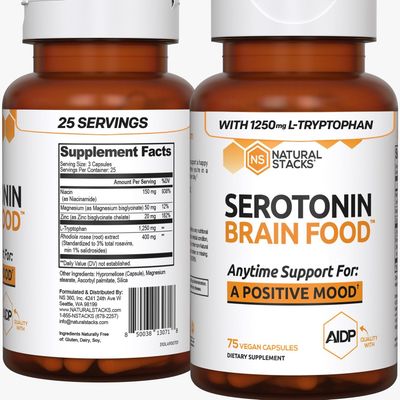 NATURAL STACKS Serotonin Brain Food wL-Tryptophan Rhodiola Rosea - Mood Support Supplement - Promotes Positive Mood, Calmness, Stress Relief - Happy Mood Brain Support Supplement - 75 Capsules
