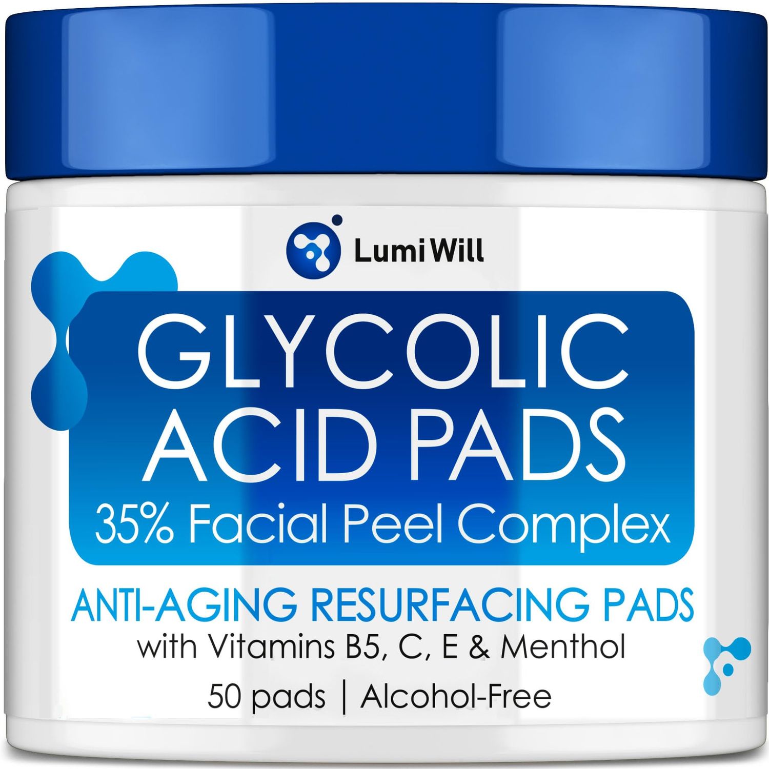 Glycolic Acid Pads - Exfoliating Pads with Glycolic Acid, Vitamins B5, C, E Menthol - Peel Pads for Acne - Anti-Aging Glycolic Acid Resurfacing Pads for Fine Lines and Wrinkles - 50 Pads