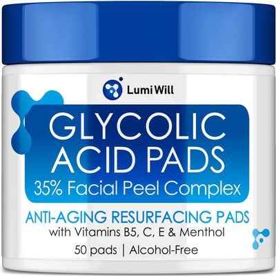 Glycolic Acid Pads - Exfoliating Pads with Glycolic Acid, Vitamins B5, C, E Menthol - Peel Pads for Acne - Anti-Aging Glycolic Acid Resurfacing Pads for Fine Lines and Wrinkles - 50 Pads