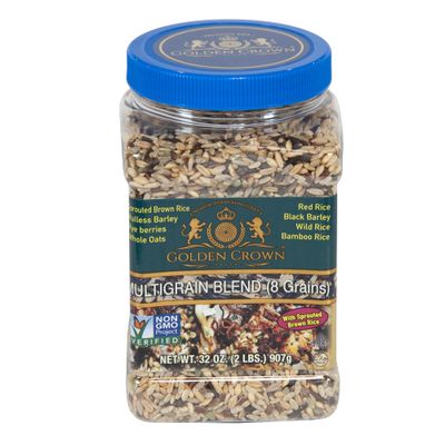 Golden Crown Indian Basmati Multigrain Blend, Naturally Fragrant Sweet Flavorful Sprouted Brown Red Black Barley Wild Rice Bamboo, GMO-Free Vegan (8 Grains) 32 oz (2Lb)