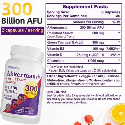 300 Billion AFU Akkermansia Probiotic GLP-1 Supplement for Women Men, Akkermansia Muciniphila for GLP-1, Digestive, Gut, Immune, Enhances Gut Digestive Lining function, Akka Superbiotics - 60 Caps