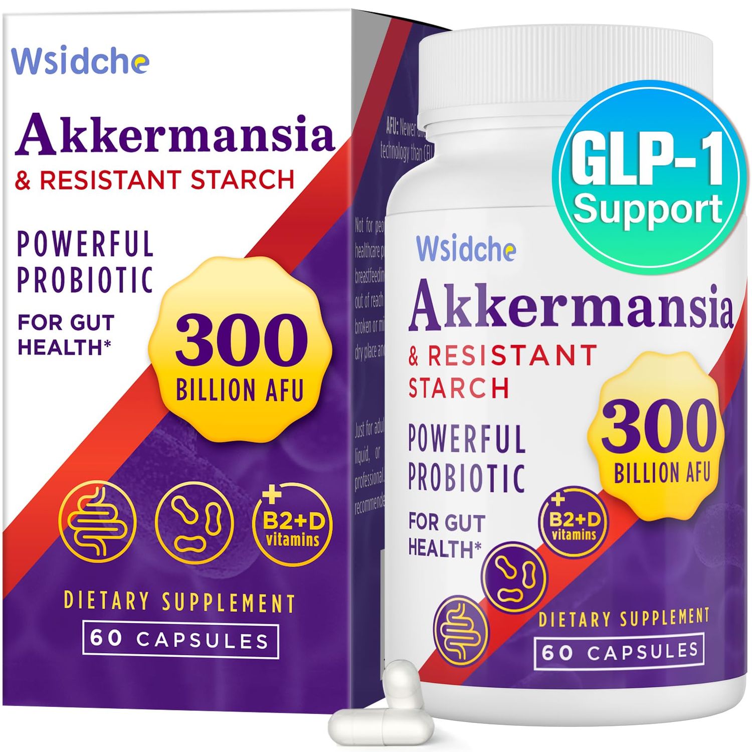 300 Billion AFU Akkermansia Probiotic GLP-1 Supplement for Women Men, Akkermansia Muciniphila for GLP-1, Digestive, Gut, Immune, Enhances Gut Digestive Lining function, Akka Superbiotics - 60 Caps