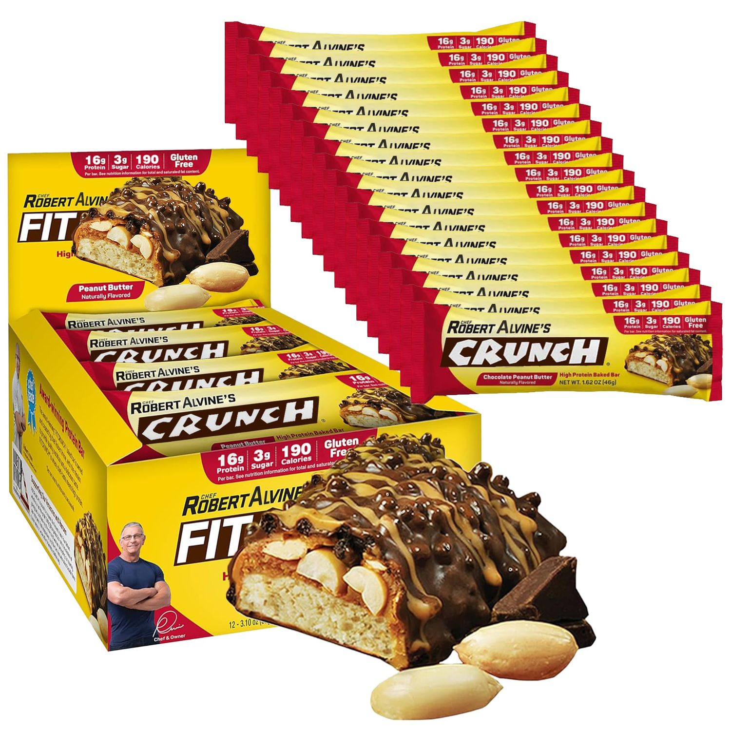 Chef Robert s Whey Fit Protein Bars Chocolate Peanut Butter 18 Count Chef Created 6-Layer Baked Bar Gluten-Free High Protein Baked Bar