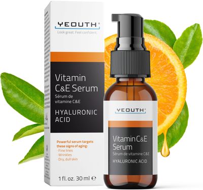YEOUTH Vitamin C Face Serum with Vitamin E and Hyaluronic Acid, Hydrating Vitamin C Serum for Face, Targets the Appearance of Dull Spots 1oz