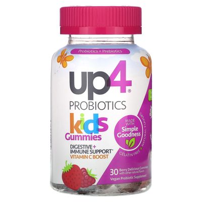 up4 Kids Probiotic Gummies, Digestive and Immune Support with Prebiotics and Vitamin C, Gelatin and Gluten Free, Non-GMO, For Ages 3, 30 count