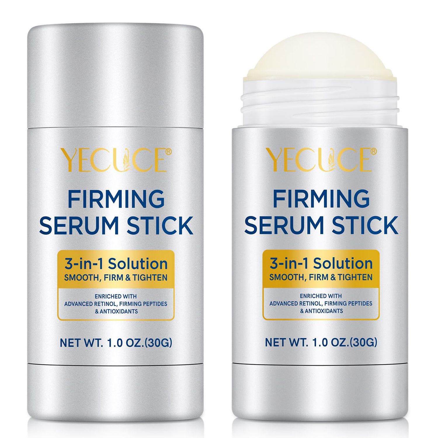 Retinol Face Stick, 3-in-1 Advanced Retinol Firming Serum Stick, Reduces Wrinkles, Smooth and Tighten Face Neck, 30g Nourishing Anti Aging Repair Cream for All Skin Types,2 pcs