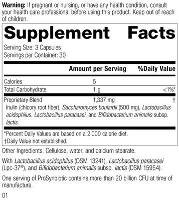 Standard Process ProSynbiotic - Whole Food Bowel, Immune Support, Digestion and Digestive Health with Bifidobacterium, Chicory Root, Lactobacillus Acidophilus, and Inulin - Vegetarian - 90 Capsules