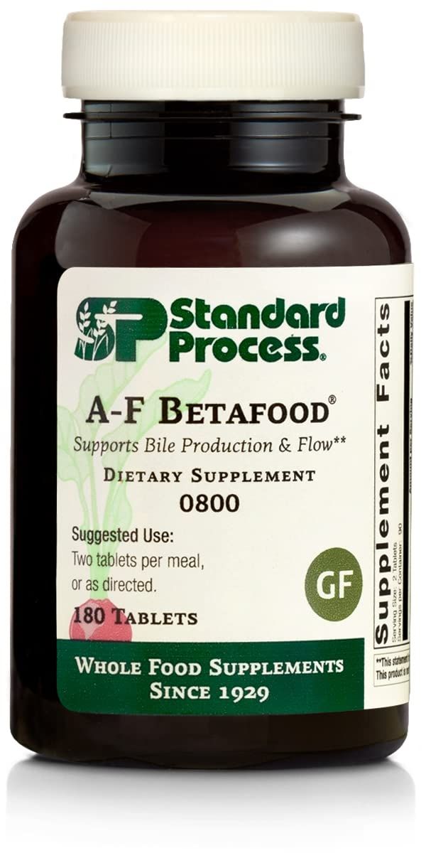 Standard Process Inc. A-F Betafood - Gluten-Free Liver Support, Cholesterol Metabolism, and Gallbladder Support Supplement with Vitamin A, Iodine, Vitamin B6-180 Tablets