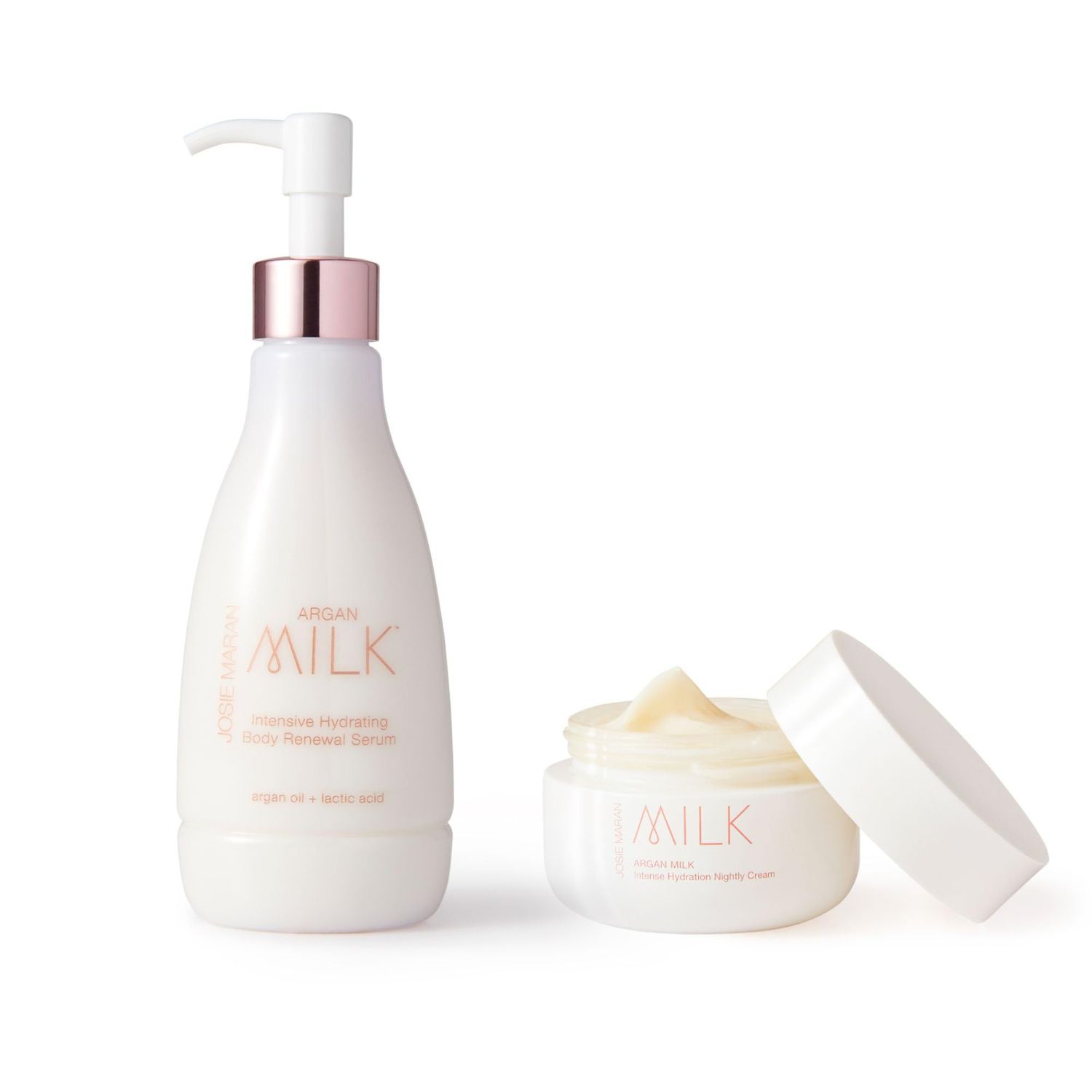 Josie Maran Argan Milk Intense Hydration Body Care Set - Hydrating Body Serum Night Cream with a Lightweight Texture - Fast-Absorbing Skin Care Set with 100 Pure Argan Oil (2 Piece Set)