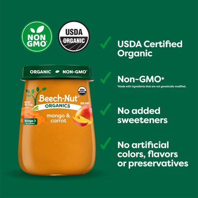 Beech-Nut Organics Stage 2 Organic Baby Food, Mango Carrot, 4oz Jar (10 Pack)