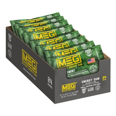 MEG - Military Energy Gum 100mg of Caffeine Per Piece Increase Energy Boost Physical Performance Spearmint 24 Pack (120 Count)