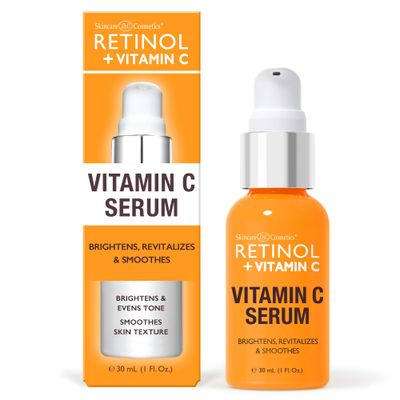 Retinol Vitamin C Face Serum - Anti Aging Facial Serum, Evens Skin Tone, Diminishes Fine Lines and Wrinkles, Sun Damage Dark Spots, Restores Radiance, Locks In Moisture - 1 FL. Oz