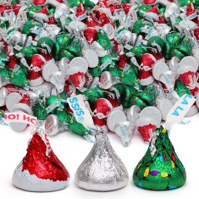 Kisses Christmas Mix 2LB - Santa Hat Christmas Tree Chocolate Kisses, Individually Wrapped Holiday Candy in Red, Green Silver Foil - Bulk Treats for Christmas Parties Stocking Stuffers (2LB)