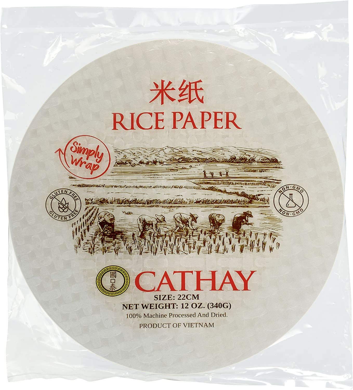Cathay Fresh Spring Roll Rice Paper Wrappers 30 Sheets Non-GMO, Gluten-Free, Low Carb, Natural Ingredients Vietnamese Summer Veggie Wraps