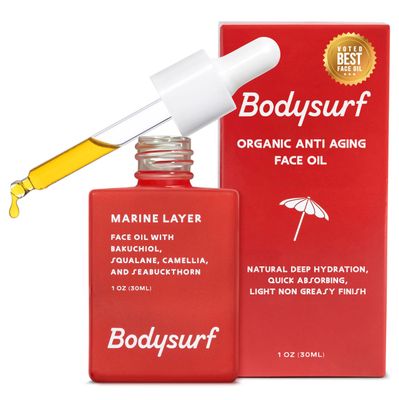 Bodysurf Anti Aging Face Oil - Natural Squalane, Bakuchiol, Seabuckthorn Camellia Blend, Organic Ingredients, Non-Clogging Hydration, Fast Absorption, Non-Greasy Lightweight for Men, Women - 1 oz