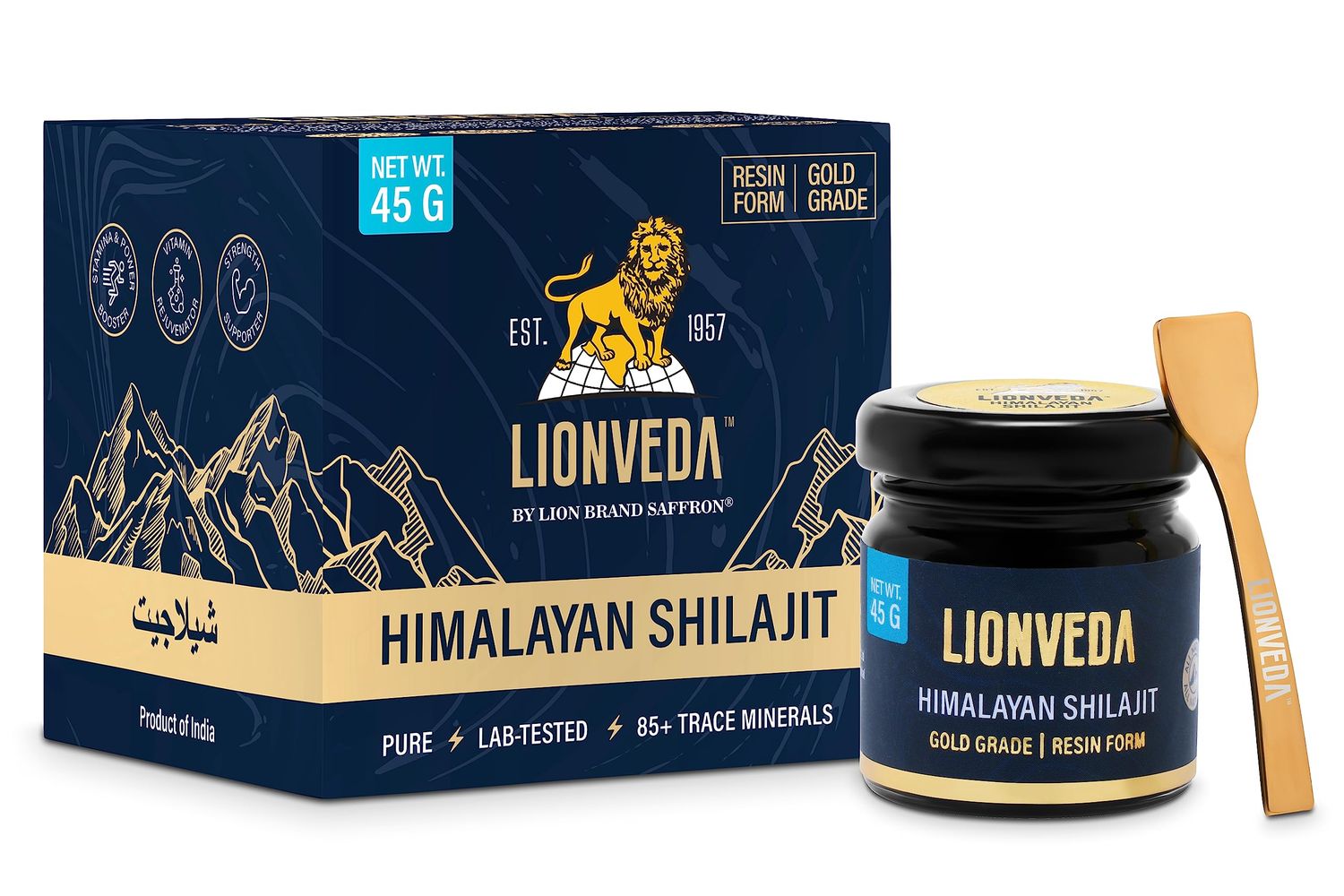 LIONVEDA 45g Himalayan Shilajit Resin with 85 Trace Minerals Fulvic Acid for Energy,Immune Support Metabolism Lab-Tested Maximum Potency Gold Grade Shilajit Supplement(90 Servings45g)