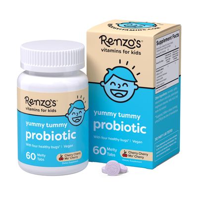 Renzo&#39;s Kids Probiotic, Dissolvable Probiotics for Digestive Health Immune Support, 60 Cherry-Flavored Melty Tabs