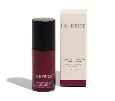 HigherDOSE Light-Activated GLOW SERUM - Anti Aging Face Serum to Plump, Hydrate Smooth Fine Lines - Made with Vitamin C, Copper Peptides Hyaluronic Acid - Boosts Benefits of Red Light (1 oz)