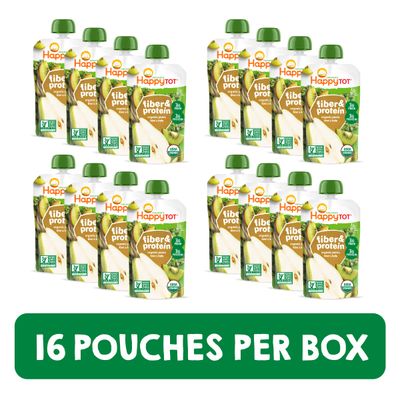 Happy Tot Organics Stage 4 Baby Food Pouches, Gluten Free, Vegan Snack, Fiber Protein Fruit Veggie Puree, Pears, Kiwi Kale, 4 Ounce (Pack of 16)