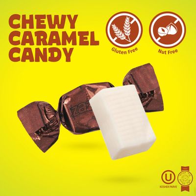 Zazers Brown Caramel Chewy Taffy Candy - 1-Pound Bag of Zazers Fruity Foil Chewy Candy - Caramel Flavor, Individually Wrapped, Kosher (NET WT 454g)