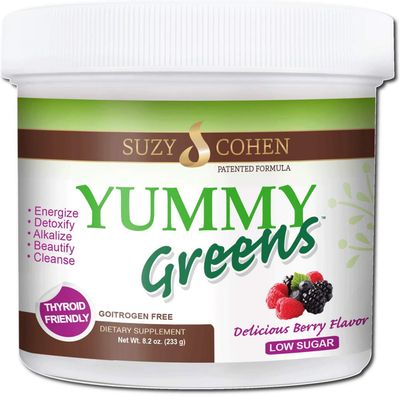 Yummy Greens Drink Mix with Sea Lettuce, Dulse, Acai, Pineapple and probiotic for Energy, Vitality and Wellness. Product is Patented, Gluten Free, Thyroid Friendly and goitrogen Free