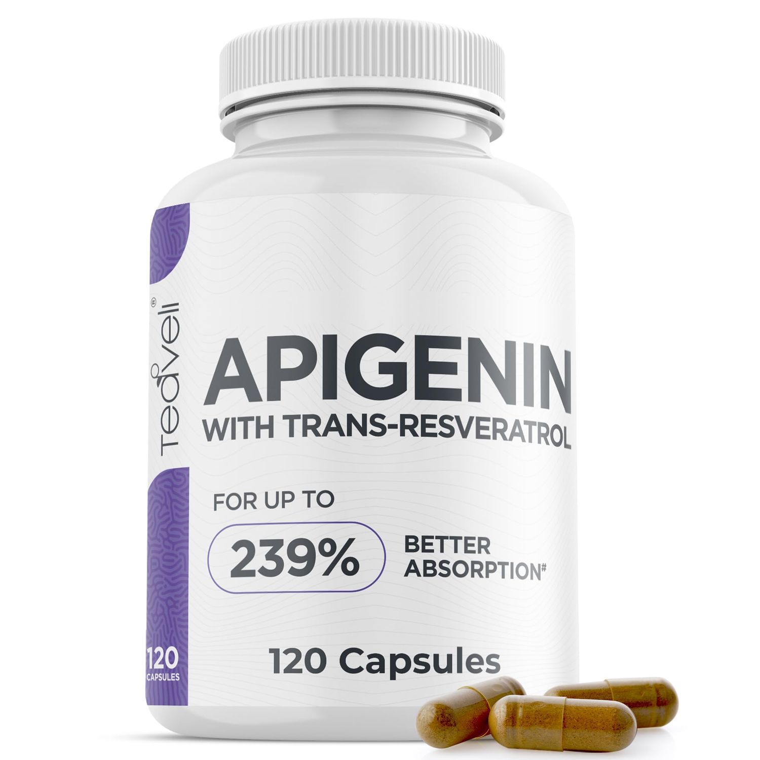 Advanced Apigenin Supplement with Resveratrol for Superior Bioavailability- 50mg Apigenin for Sleep Support Without Melatonin- Complements Magnesium Threonate, L Theanine- 120 Capsules, Vegan Friendly