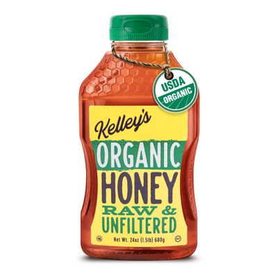 Kelley&#39;s 100 Organic Raw Unfiltered Honey, USDA Certified, 24 Oz - All Natural, Flavor-Rich Honey for Fruits, Yogurt, Smoothies, Acai Bowls, Tea - Natural Sugar Substitute