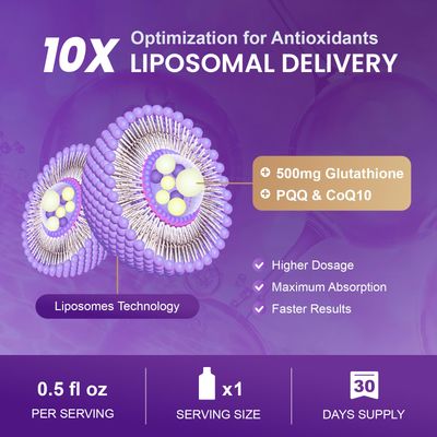 MEGNETA Liposomal Glutathione Supplement - 500mg Glutathione with PQQ, CoQ10 Vitamin C - High Absorption Antioxidant for Immune Energy Support - Grape Flavor, 30 Packets