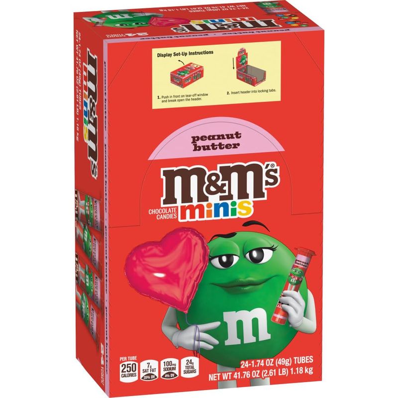 MM's Milk Chocolate Peanut Butter Minis, 1.74 oz Tubes, Pack of 24