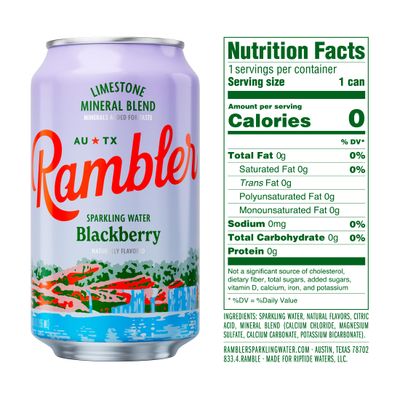 AUTX RAMBLER Blackberry Sparkling Water, 12oz Cans, 12-Pack, Texas Limestone Filtered Sparkling Water