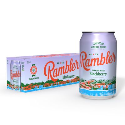 AUTX RAMBLER Blackberry Sparkling Water, 12oz Cans, 12-Pack, Texas Limestone Filtered Sparkling Water