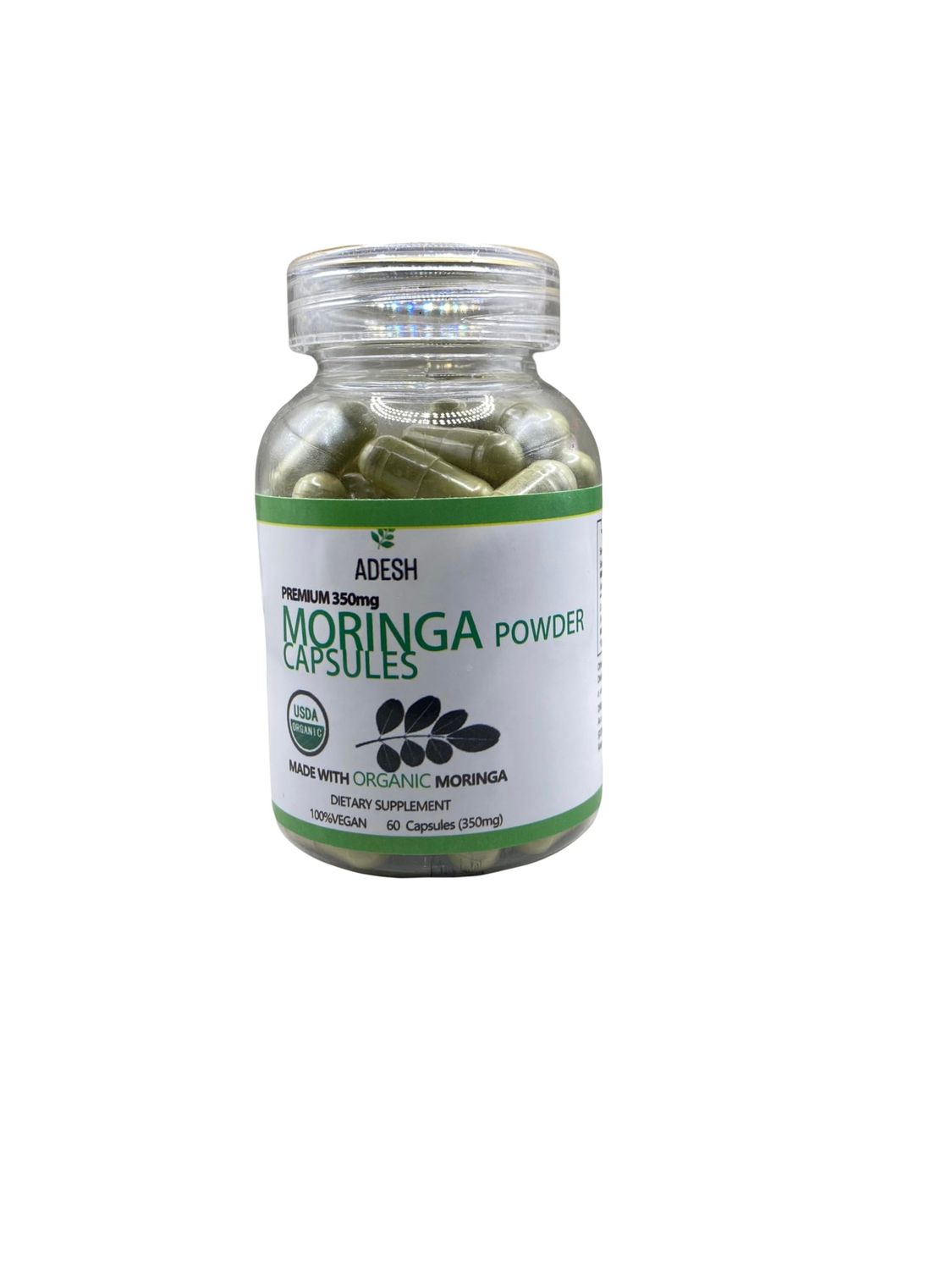 Adesh Moringa Powder Capsules Premium Moringa Leaf Supplement 60ct, 350mg Natural Superfood for Energy, Metabolism Immune Support Vegan, Supergreen Nutritional Capsules