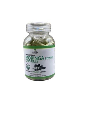 Adesh Moringa Powder Capsules Premium Moringa Leaf Supplement 60ct, 350mg Natural Superfood for Energy, Metabolism Immune Support Vegan, Supergreen Nutritional Capsules