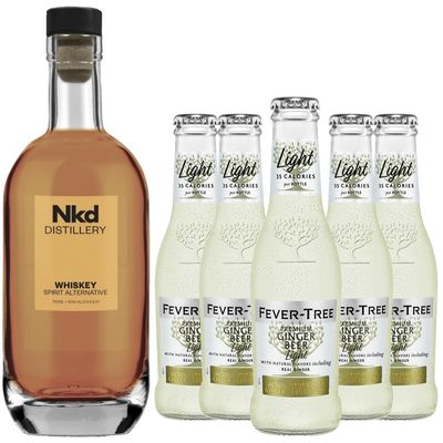 Nkd Distillery Whiskey Alternative Premium Non-Alcoholic Spirit - Zero Alcohol With Fever Tree Light Ginger Beer [ 5 Pack ]
