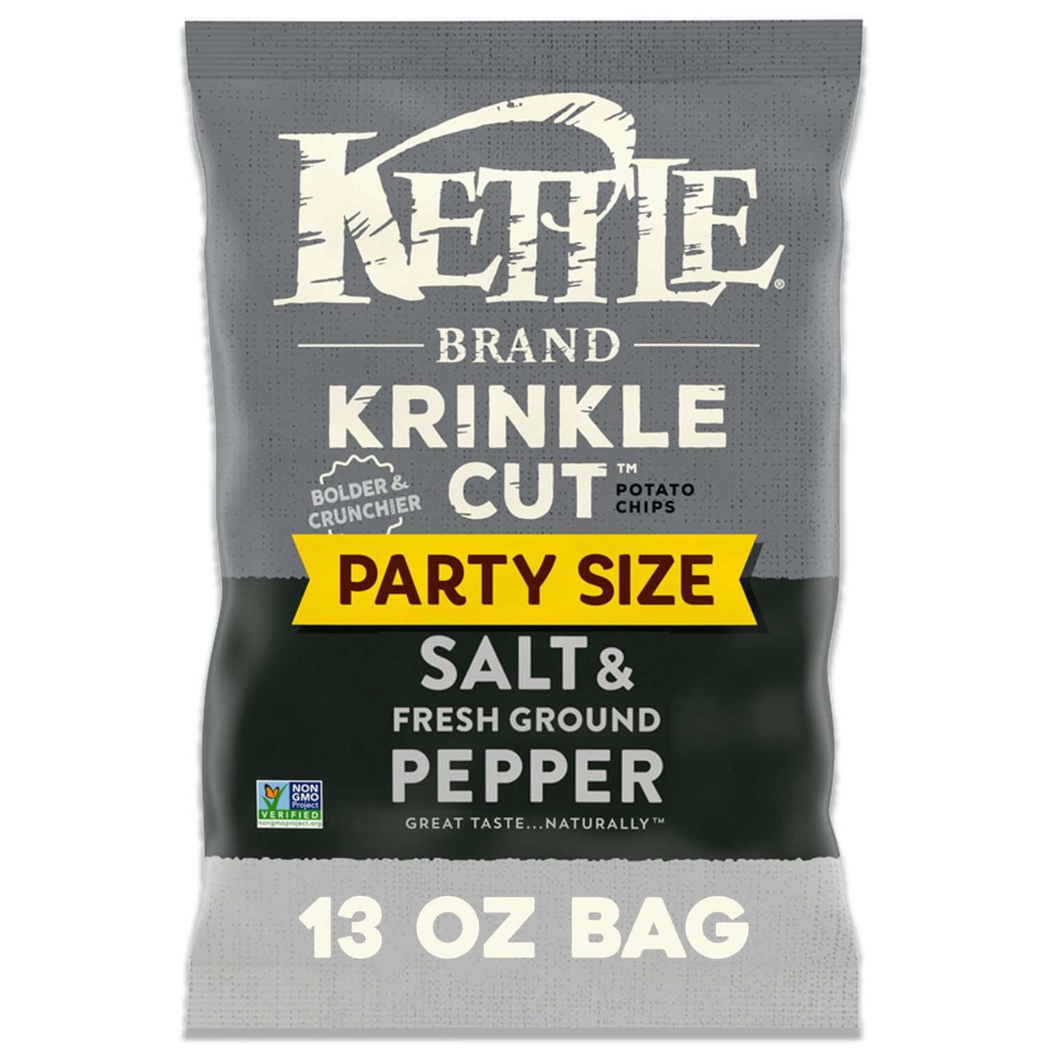 Kettle Brand Potato Chips, Krinkle Cut, Salt Ground Pepper Kettle Chips, Party Size, 13 Oz
