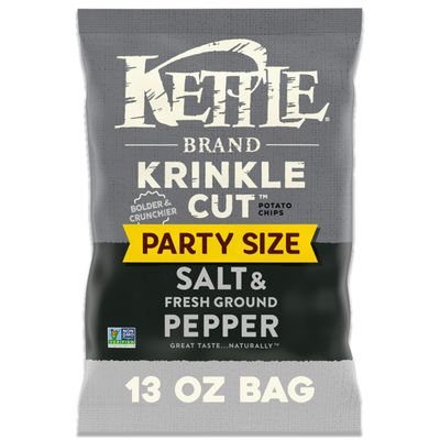Kettle Brand Potato Chips, Krinkle Cut, Salt Ground Pepper Kettle Chips, Party Size, 13 Oz