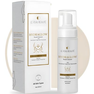 Le Peau Beaut Hydra Glow Cleanser - Hydrating Face Wash with Rice Extract, Green Tea Niacinamide for Radiant Skin. Gently Exfoliates with Salicylic Acid, Soothes Repairs with Centella Panthenol