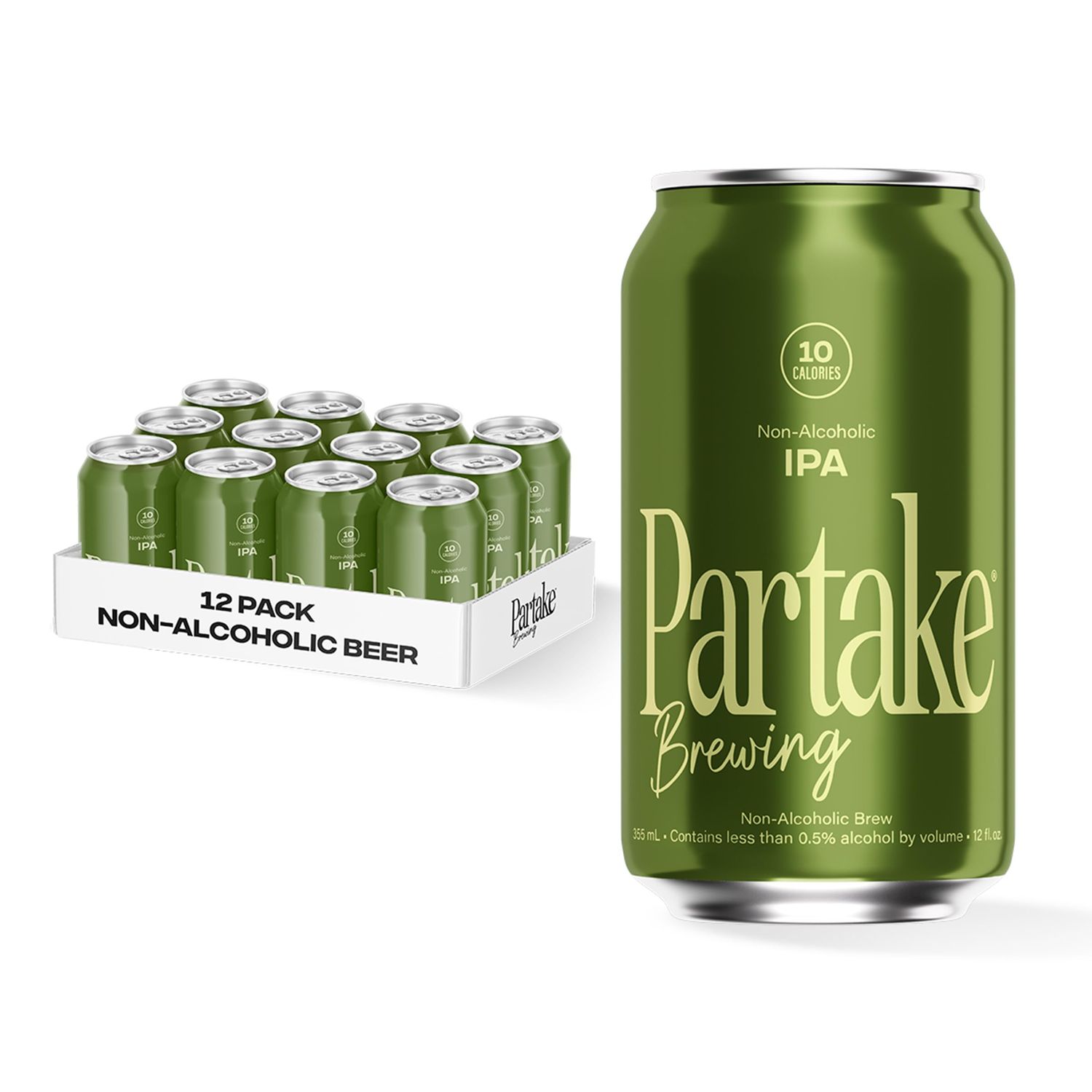 Partake Brewing Craft Non Alcoholic Beer, IPA 12 Pack x 12 Fl Oz Cans - Low-Calorie, Low-Carb, No Sugar, All-Natural Ingredients - Award-Winning Taste, Non Alcoholic Beer Without the Empty Calories