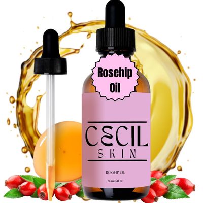 Cecil Skin 100 Organic Rosehip Oil for Anti-Aging, 60ml (2 oz) Vitamin A Moisturizer for Face, Hair Nails Enhanced Absorption, Deep Hydration 30-Day Satisfaction Guarantee