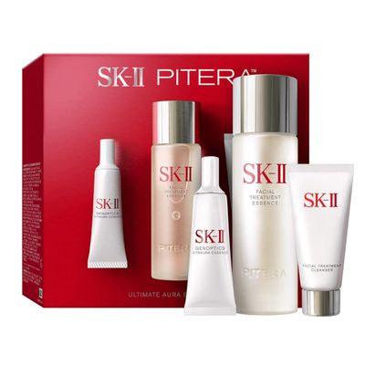 SK-II Ultimate Aura Skincare Kit - Radiance-Boosting Skincare Gift Set with Travel Full Size Products - Kit Includes Full Size Facial Treatment Essence, Mini Cleanser Mini Essence Serum (3 Count)