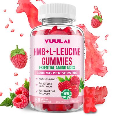 YUULAI HMB and L-Leucine Gummies, 3000mg HMB and Leucine Amino Acid for Men Women, for Muscle Growth, Muscle Relief, and Fast Workout Recovery, Vegan, Raspberry Flavor, 60 Count