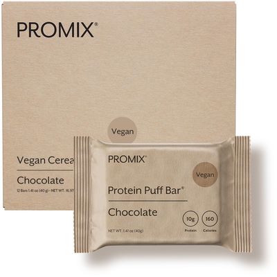Promix Nutrition Vegan Protein Puff Bars High Protein, Low Calorie Marshmallow Crispy Treat Kosher, Soy Free - Chocolate