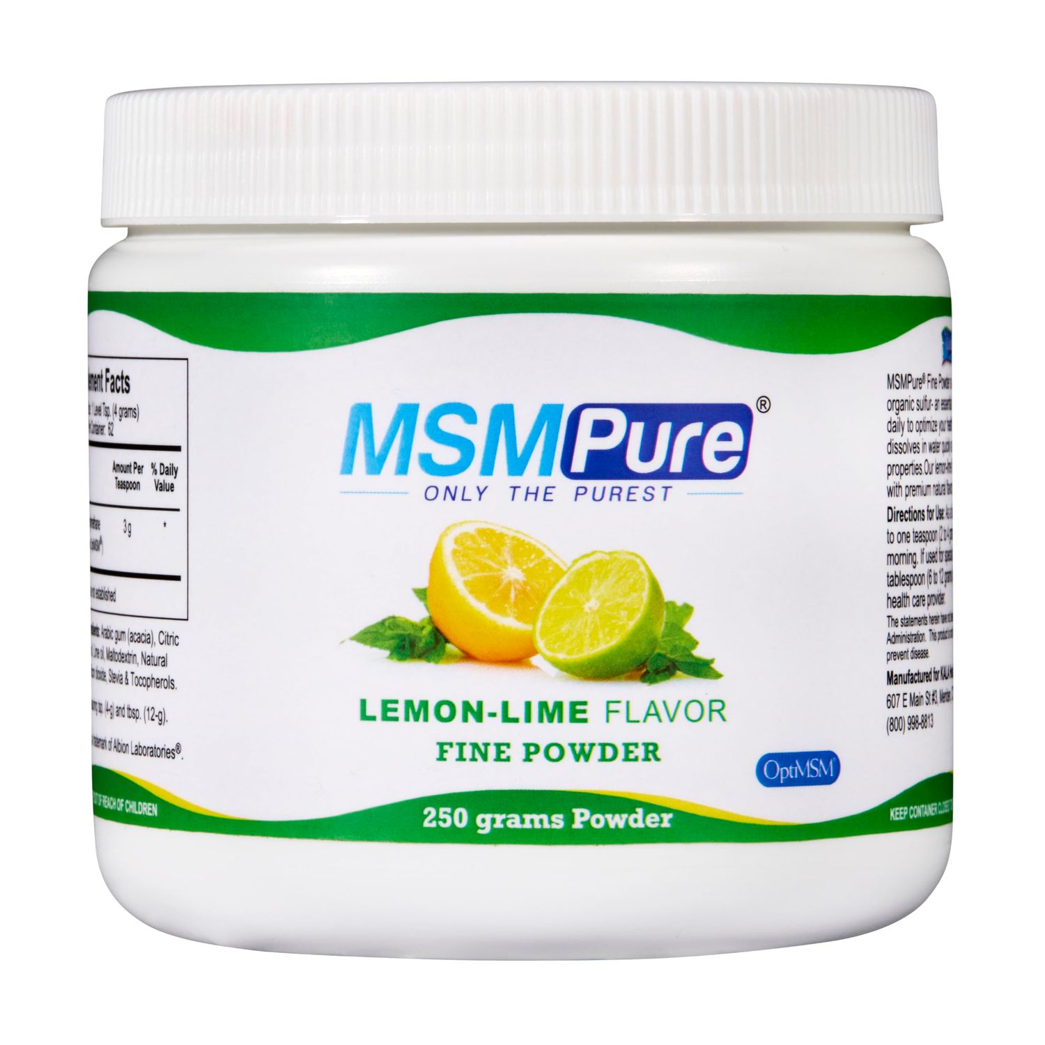 KALA HEALTH MSMPure Lemon Lime Flavored Fine MSM Powder Crystals - Organic Sulfur for Joint Flexibility, Skin Appearance, and Hair Nail Support - 8.8 oz, USA Made, Distilled Flakes