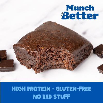 Munch Better Chocolate Protein Brownies - High Protein (25g), Dairy-Free, Gluten-Free Brownie Bites - 15g Collagen, Low Sugar, Clean Ingredients - (8 per box)