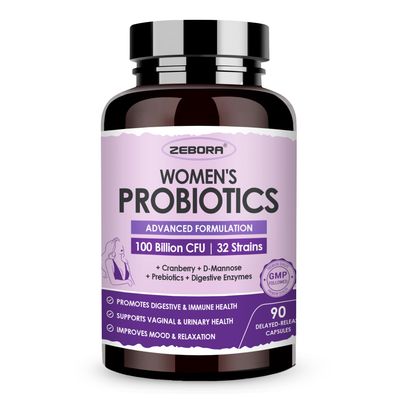 ZEBORA Probiotics for Women Digestive Health with Enzymes Prebiotics 100 Billion CFUs Vaginal Probiotics with D Mannose Cranberry Urinary Tract Health Immune Support, 90 Capsules