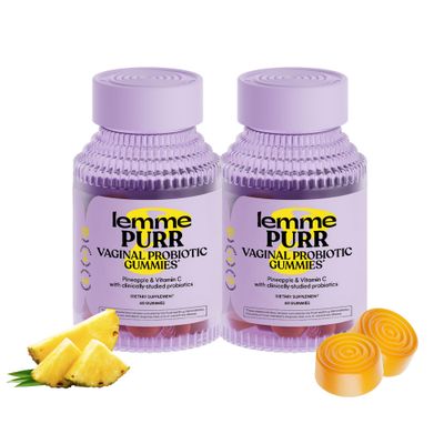 Lemme Purr Vaginal Probiotic Gummies for Women - Balanced pH, Healthy Odor, Yeast Balance Flora Support Vitamin C for Immune Health - Tasty Pineapple (60 Count) (Pack of 2)
