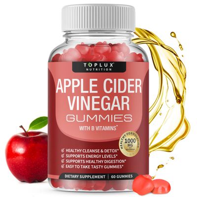 Toplux Apple Cider Vinegar Gummies - 1000mg ACV with B12, Beet Root, Pomegranate for Immune System, Detox Cleanse, Gummy Alternative to Apple Cider Vinegar Capsules, for Men Women, 60 Gummies