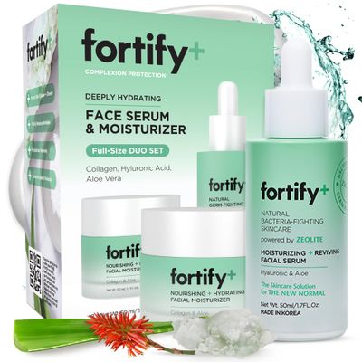 Fortify Skincare 9-in-1 Ultimate Hydration Facial Set - Nourishing Moisturizer Serum Duo, Dermatologist Tested - Hydrates Protects Skin Barrier, Clean Beauty, Made in Korea - 2 x 50ML1.7Fl Oz