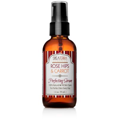 Shea Terra Rose Hips and Carrot Perfecting Serum Nutrient Rich, All Natural Organic Oil with Anti-Aging Vitamin A, E and Beta-Carotene for Clear and Glowing Youthful Skin - 2 oz