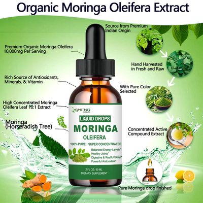 Pure Moringa Oleifera Liquid Drops, Organic Moringa Leaf Extract w. Turmeric, Black Pepper, Moringa Supplement for Energy Metabolism Immune Skin Joint Gut, 6X Stronger Than Moringa Capsules Powder